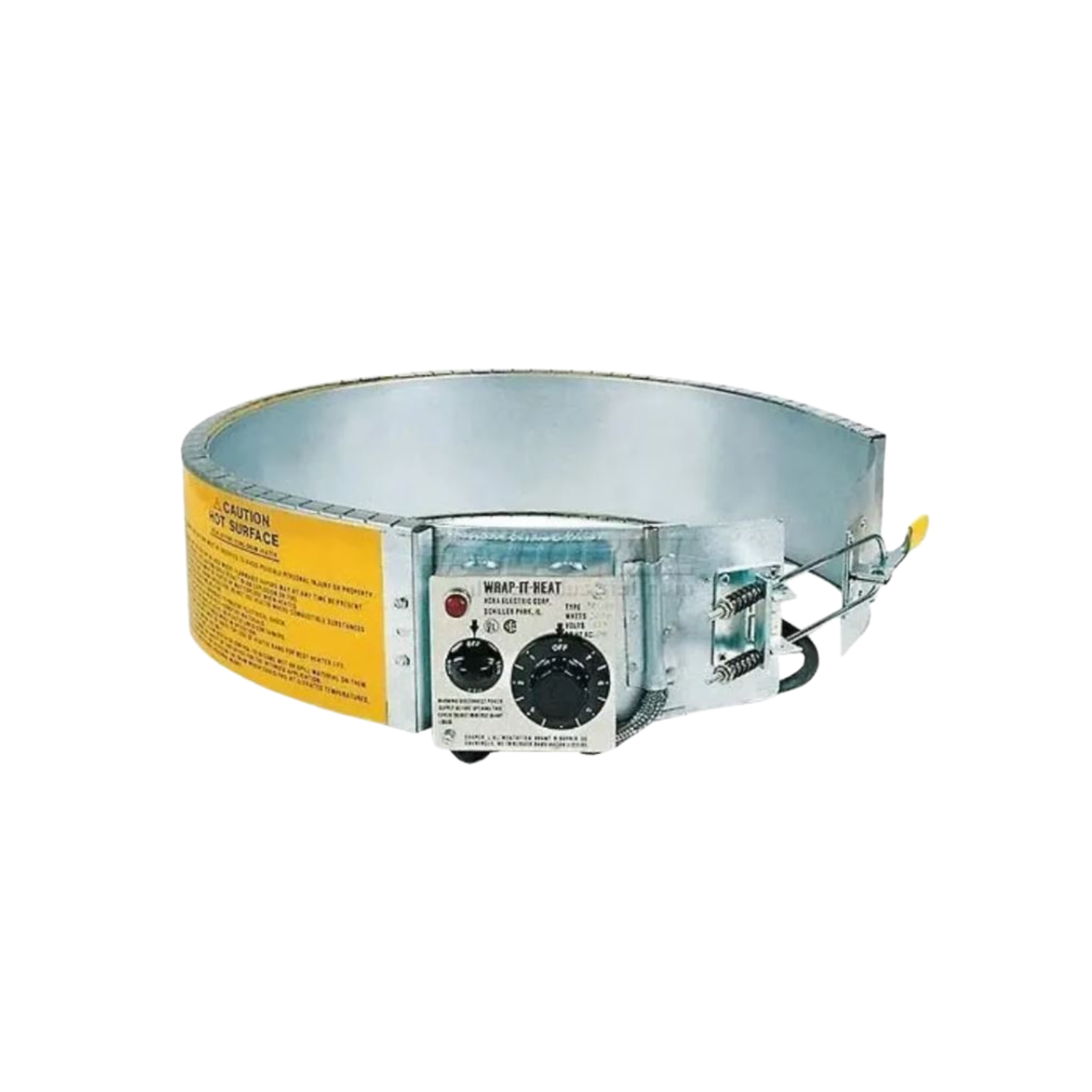 Metal heating band with control panel on a white background