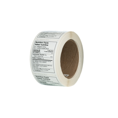 A roll of labels displaying nutritional information for honey jars.