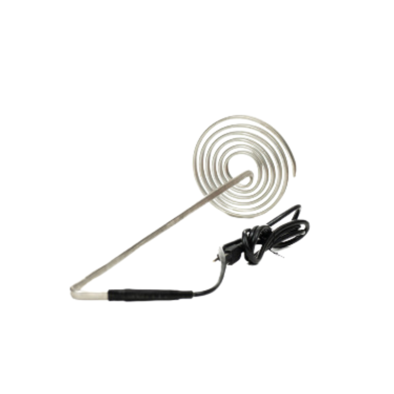 Coiled heating element with a power cord on a white background