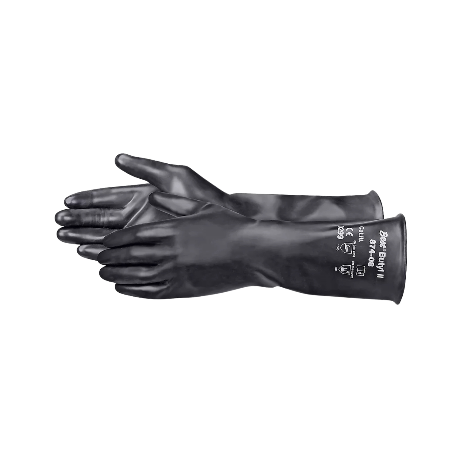 Black rubber gloves on a white background