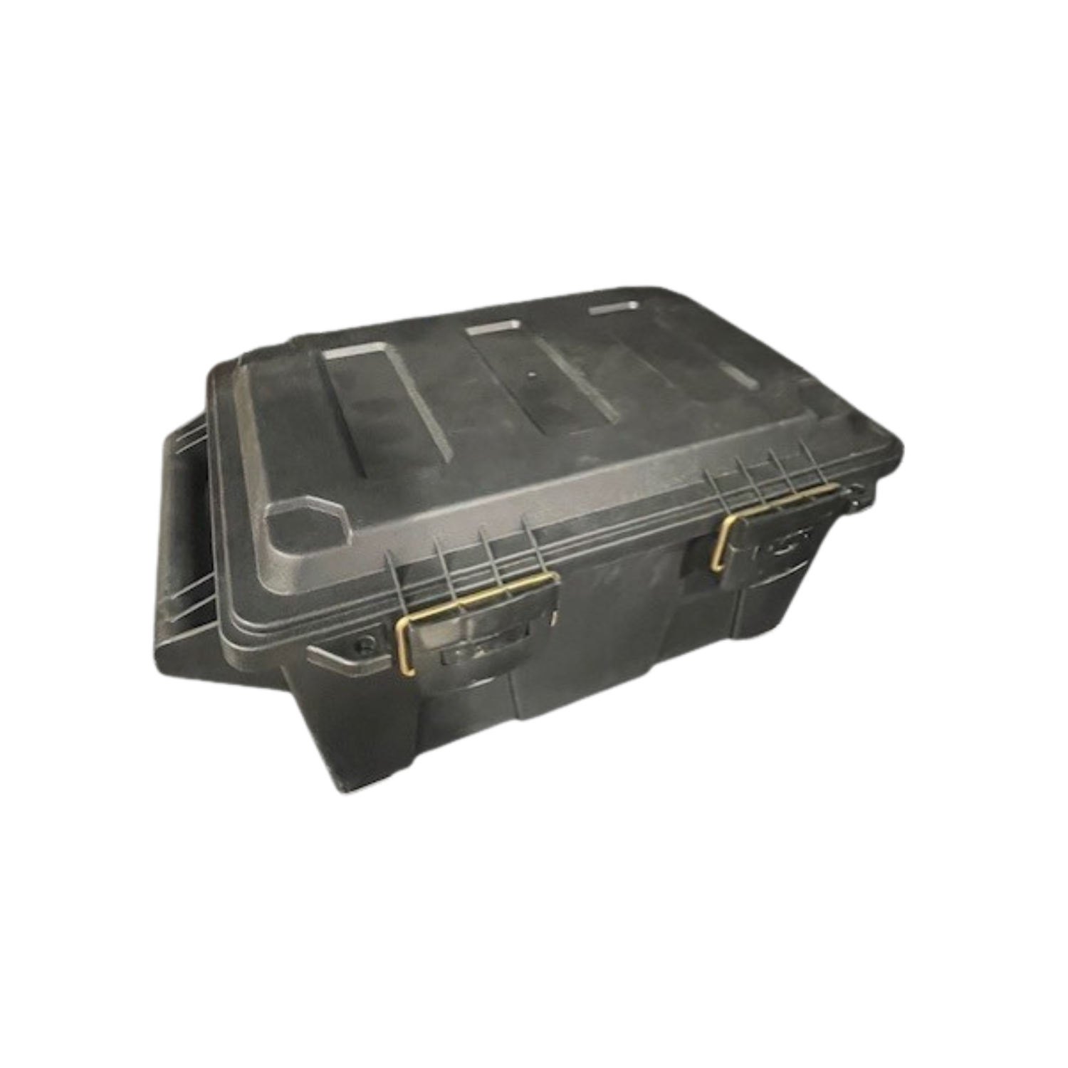 Black storage box with a lid on a white background