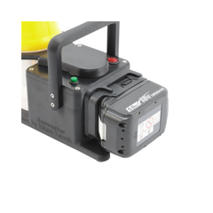 Black electronic device with a focus on the battery component on a white background