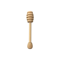 A wooden honey dipper on a white background