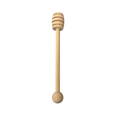 A wooden honey dipper on a white background