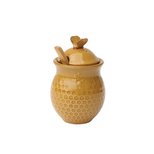 Ceramic Honeycomb Honey Jar with Wood Dipper