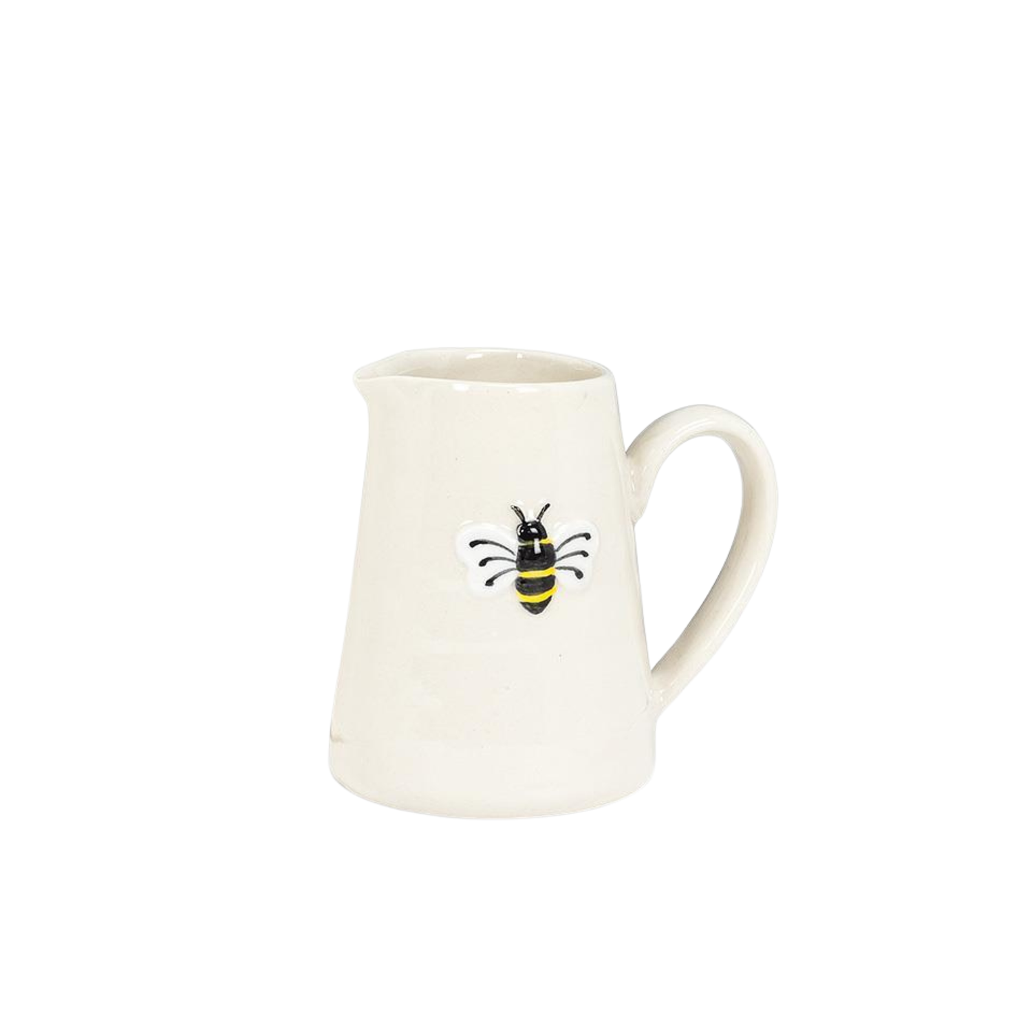 White mug with a bee design on a white background