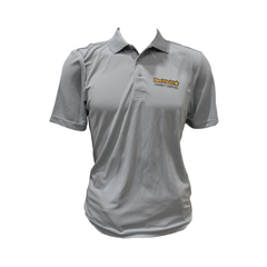 Gray polo shirt with a BeeMaid logo on a white background