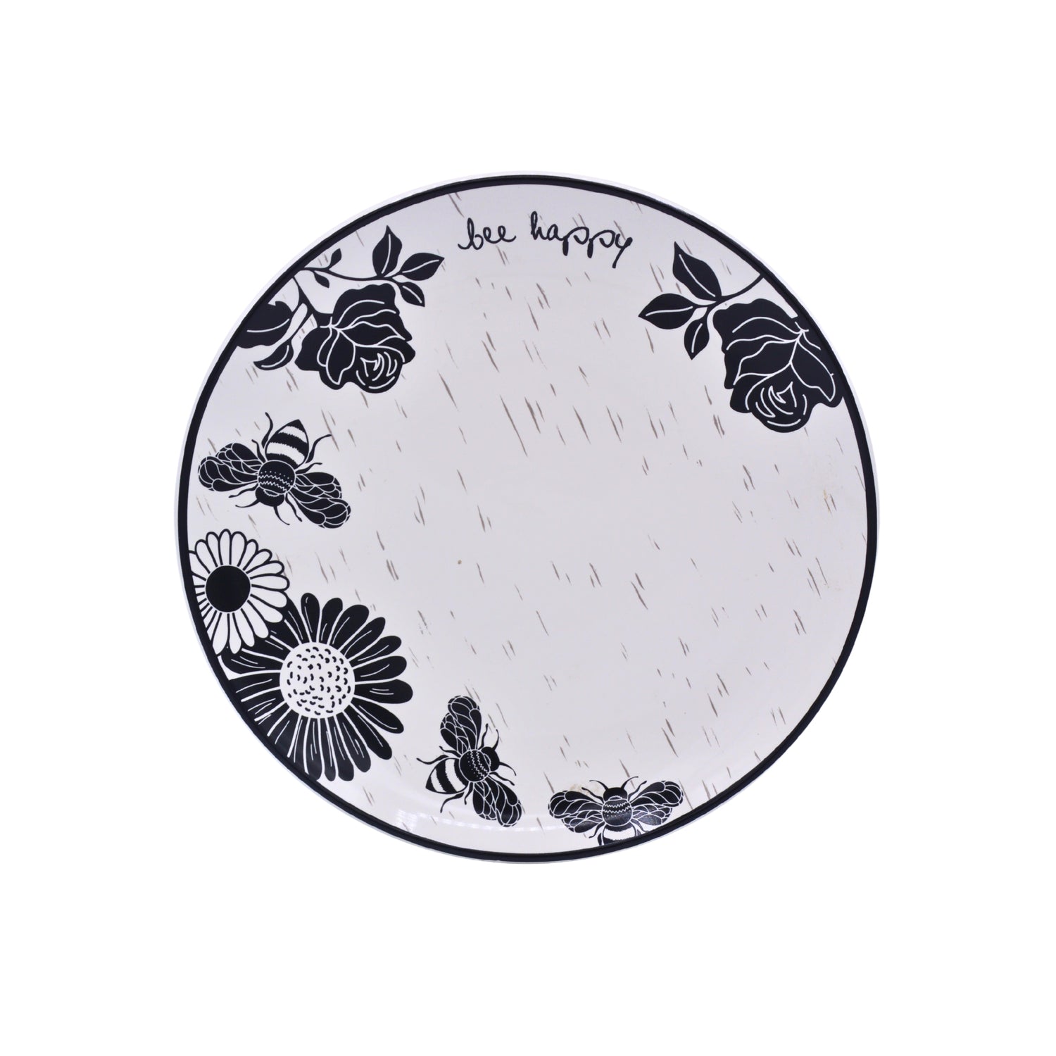A white and black plate with 