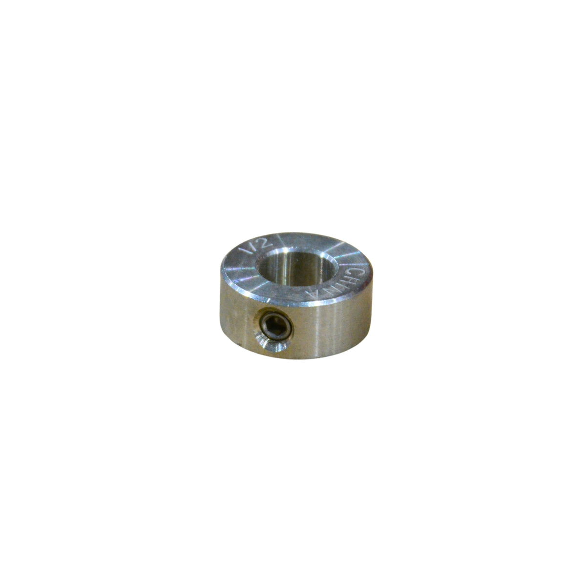 A metal ring with a hole on its side on a white background