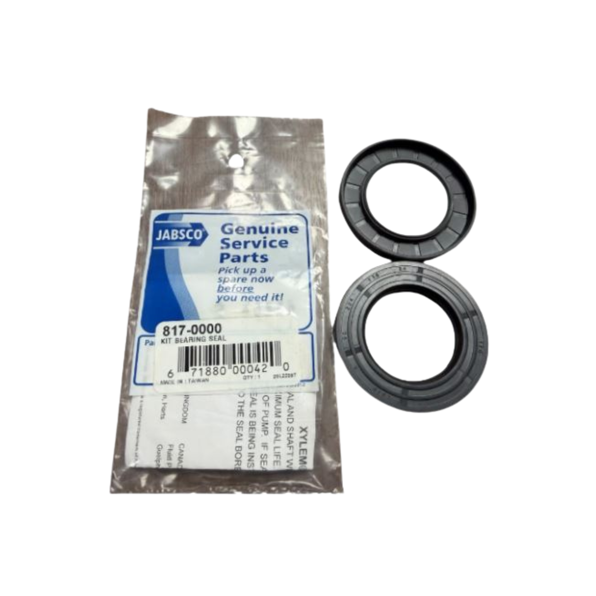 Jabsco genuine service parts kit with two seals on a white background
