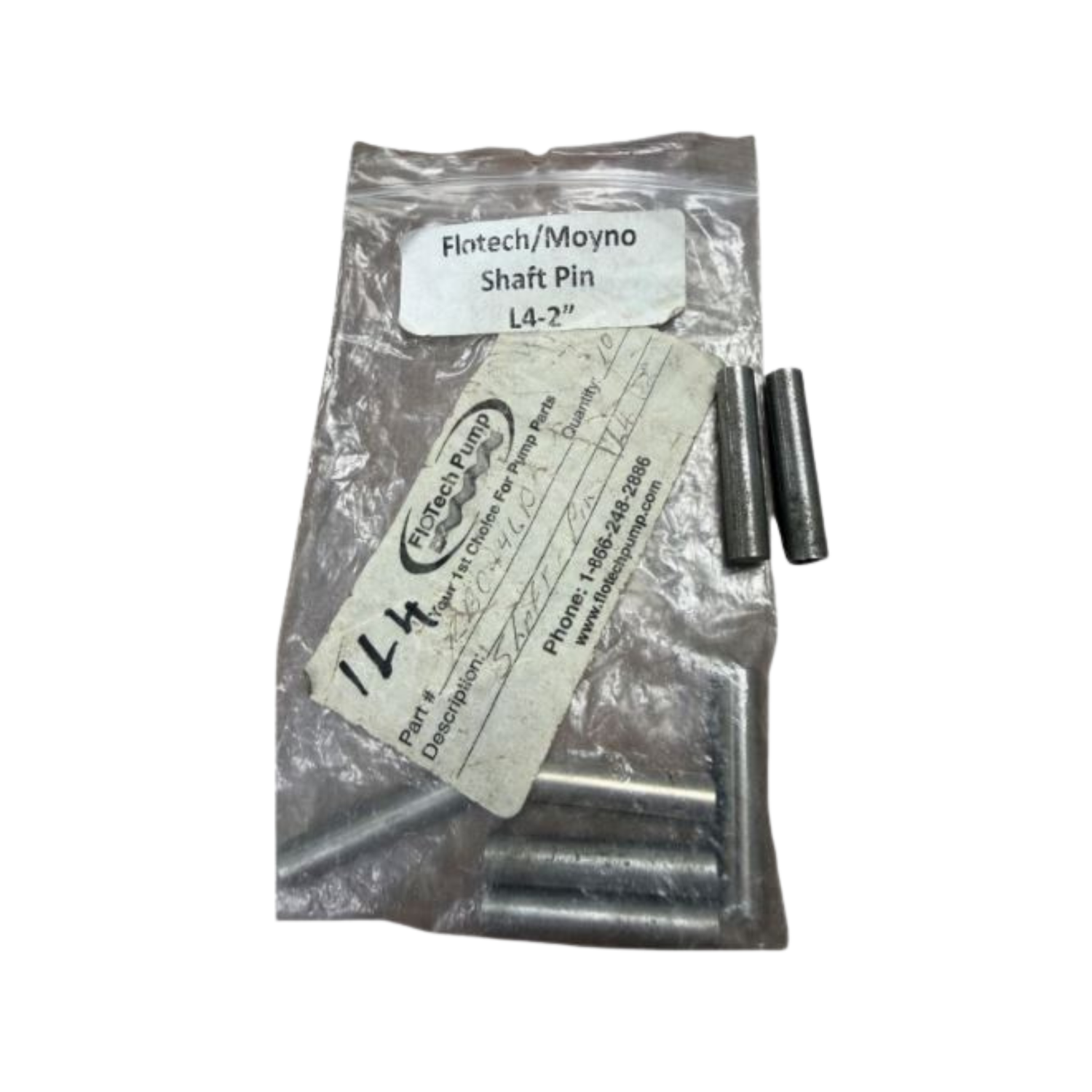Packaged shaft pins with Flotech/Moyno branding on a white background
