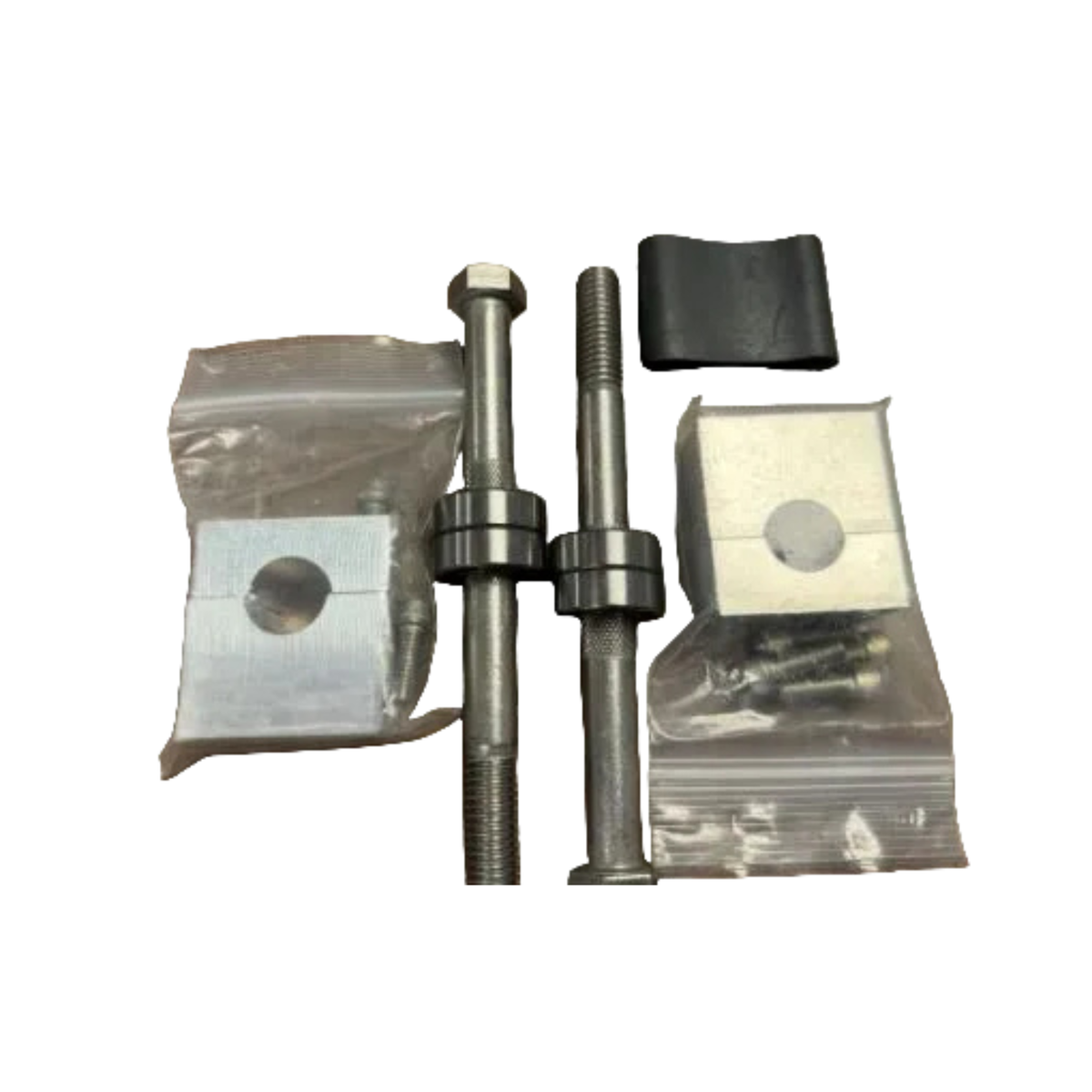 Mechanical parts including bolts and washers on a white background