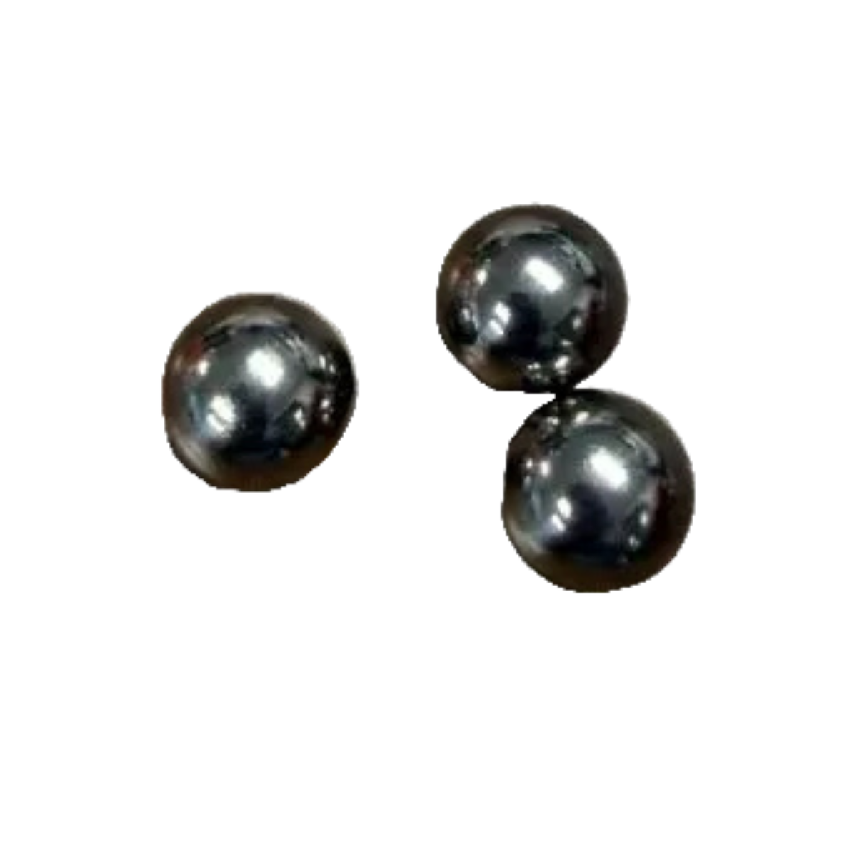 Three metallic balls on a white background