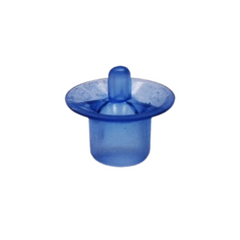 A blue plastic queen cell cup used in queen rearing on a white background. 
