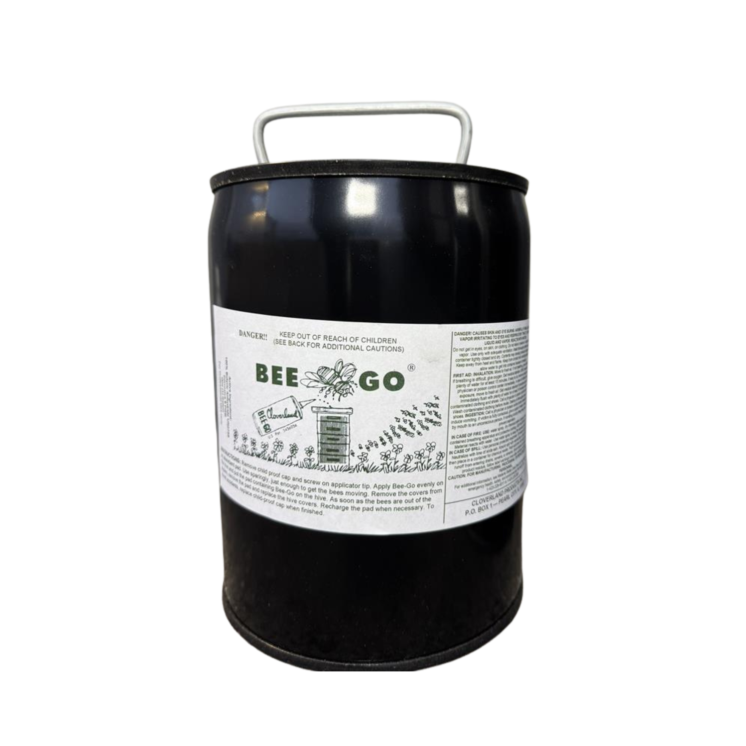 Black cylindrical container with a label for 
