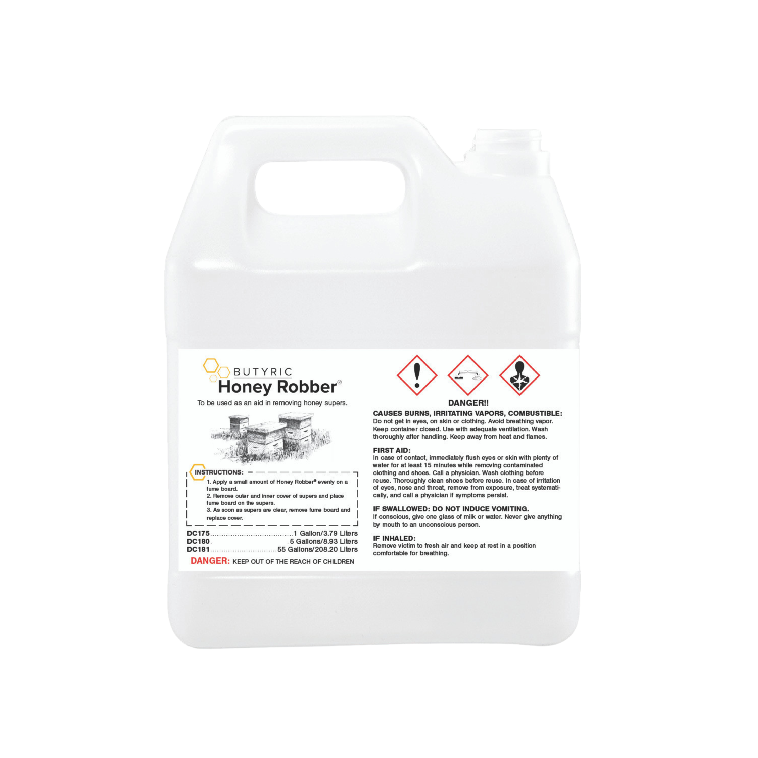 White container with Butyric Honey Robber label on a white background