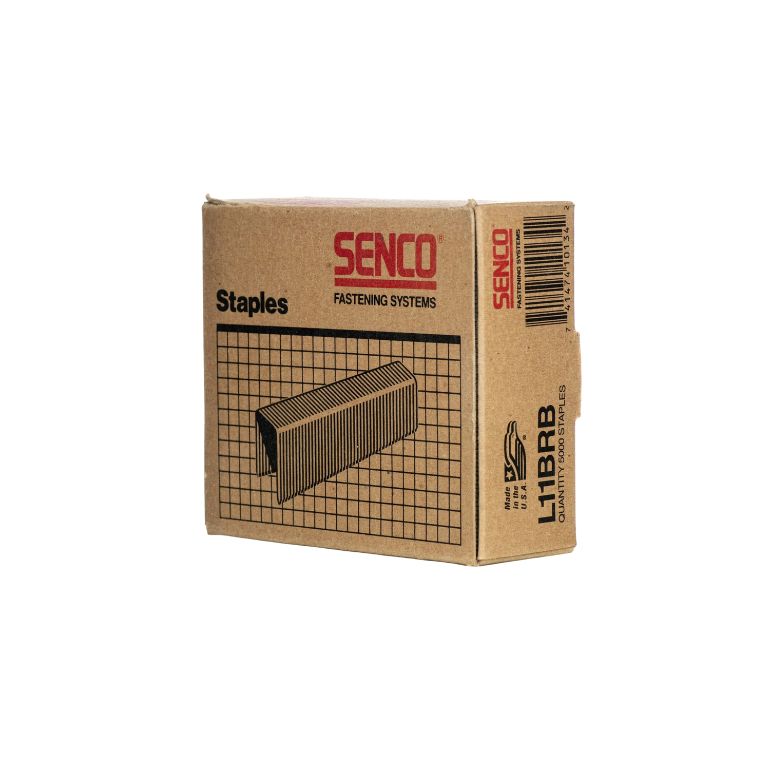 Box of Senco staples on a white background