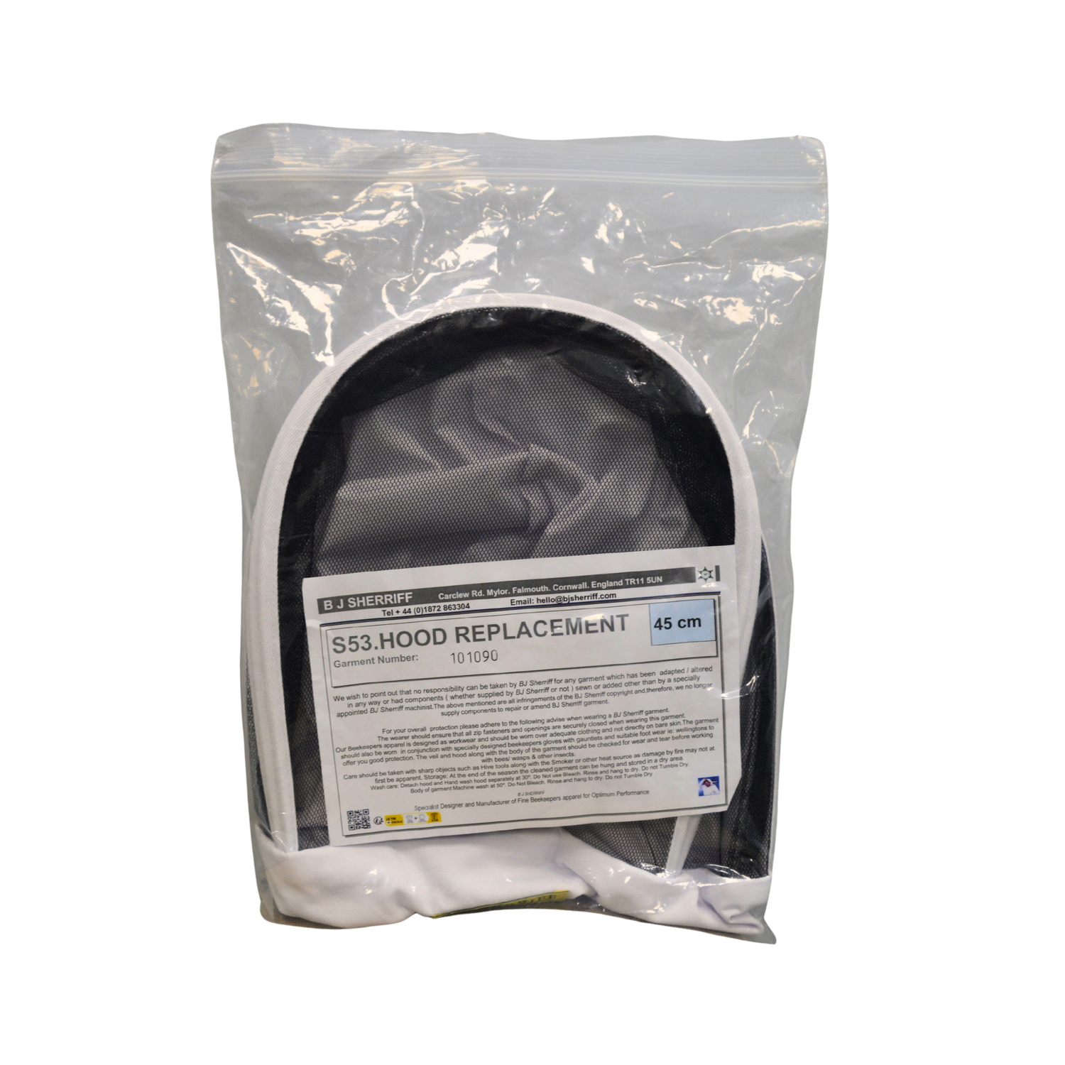 A picture of a hood replacement in clear packaging on a white background