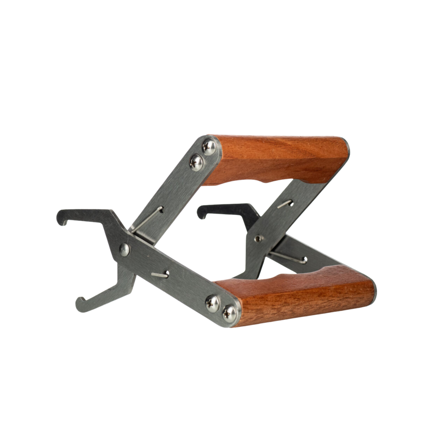 Frame grips with a wooden handle, designed to grip the top bar of the frame, on a white background
