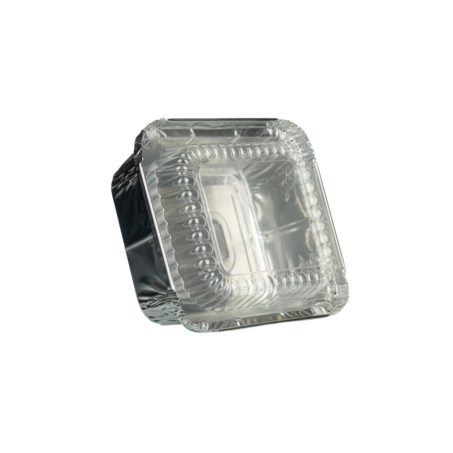 An aluminum tray with a clear plastic lid, designed for packaging and presenting honeycomb.