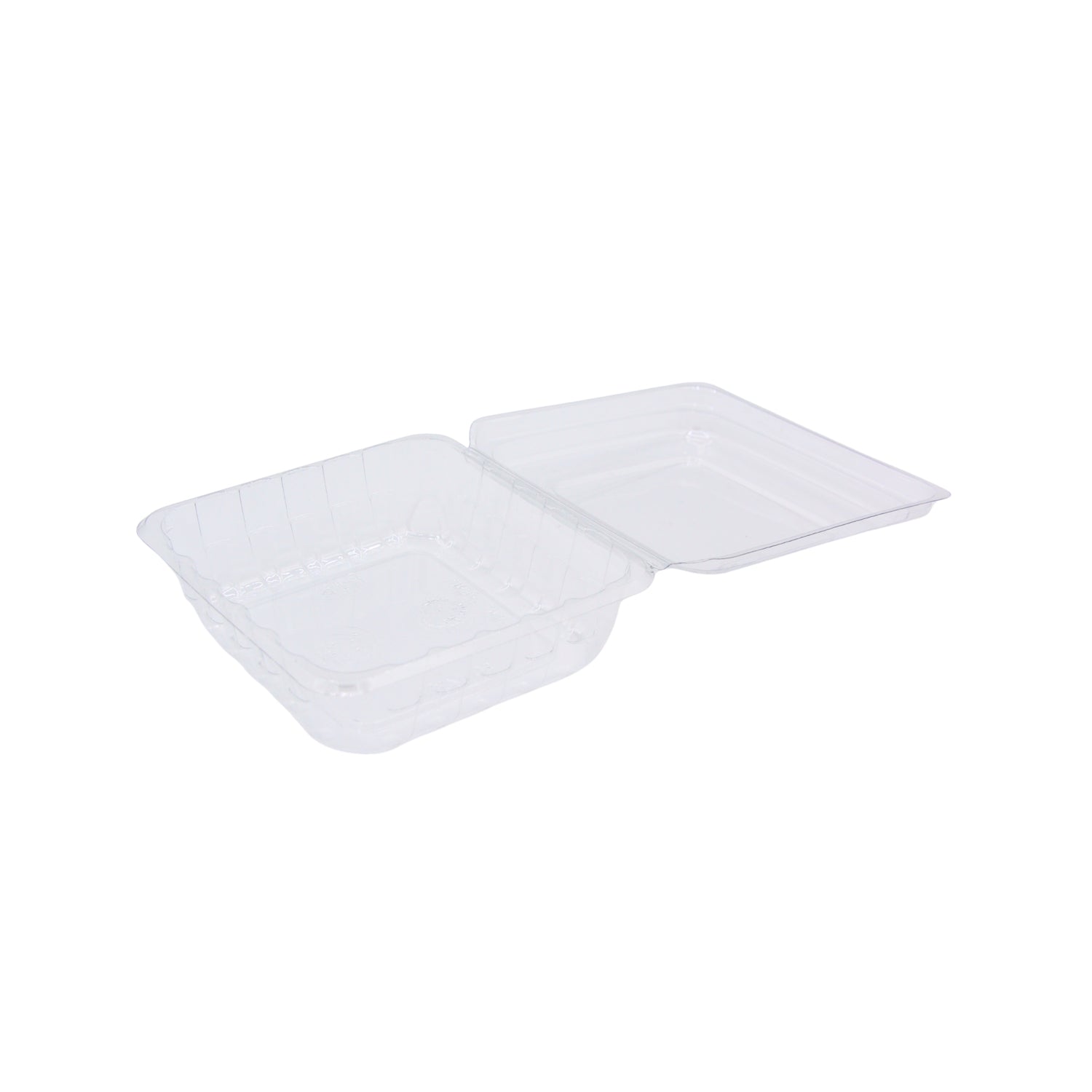 A clear plastic tray and lid used to store honey comb on a white background