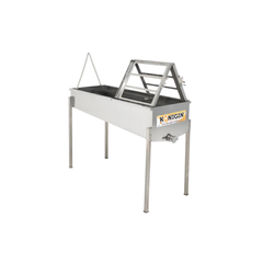 A KONIGIN brand uncapping table made of stainless steel, designed for honey processing, featuring two work stands and frame holders.