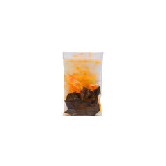 A small clear plastic pouch containing Cranberry dye chips shown on a plain white background.