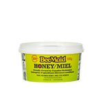 A 500-gram plastic green tub of BeeMaid creamed honey on a white background. 