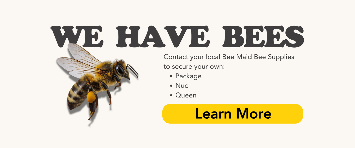 Graphic promoting the sale of bees on an off-white background