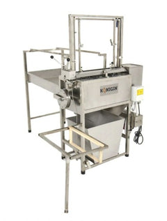 Konigin semi-automatic bottle uncapper with a stainless steel housing, bottle guide rails, and control panel, designed for small-scale beverage production