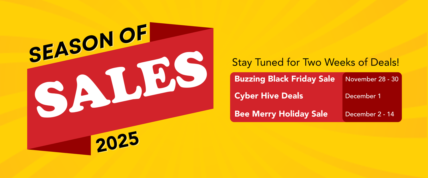 A graphic promoting a two week sale, with a yellow background and red accents