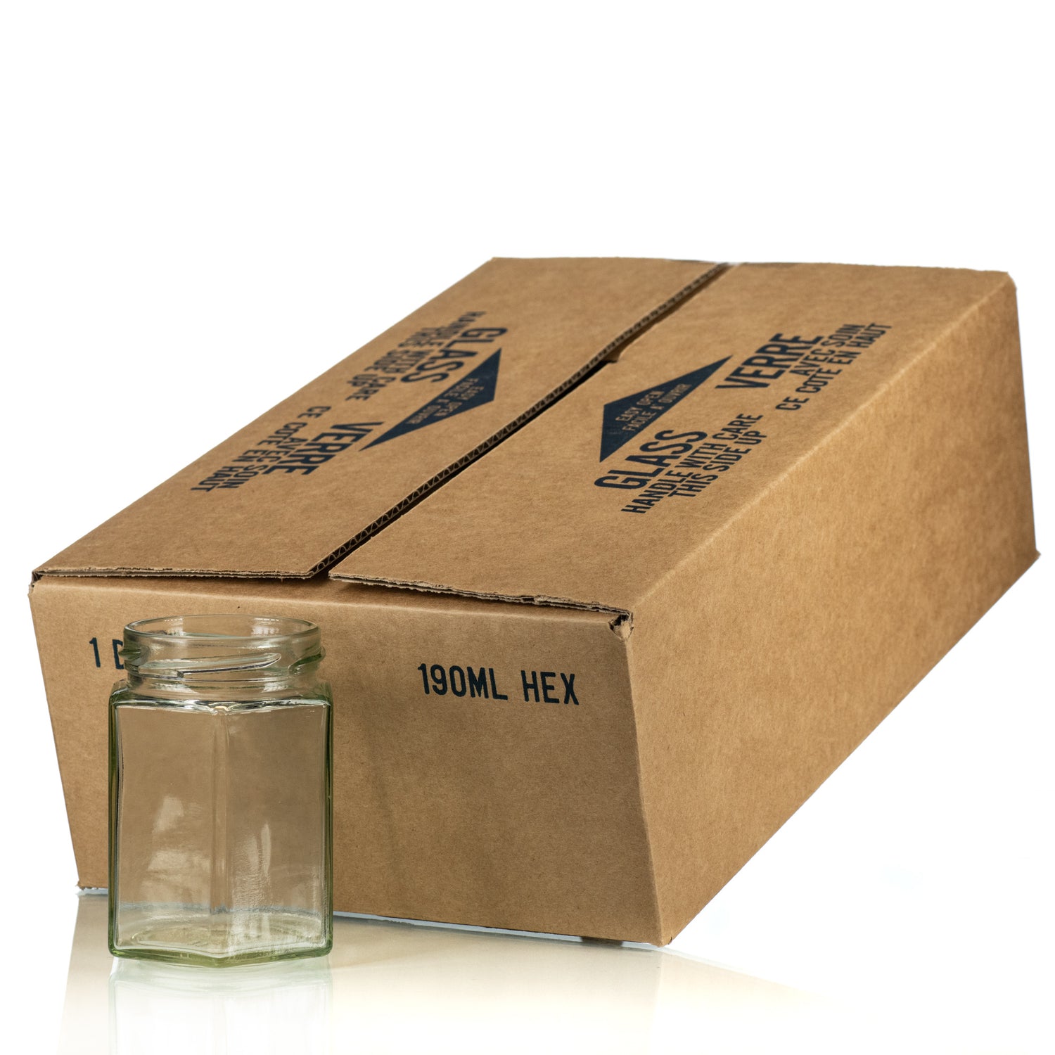 190 ml Glass Hex Jars (Case of 12)
