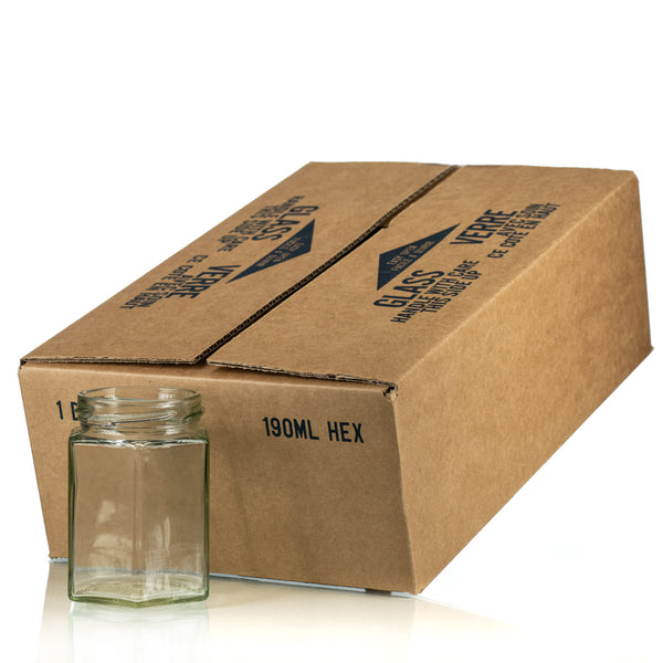 190 ml Glass Hex Jars (Case of 12)